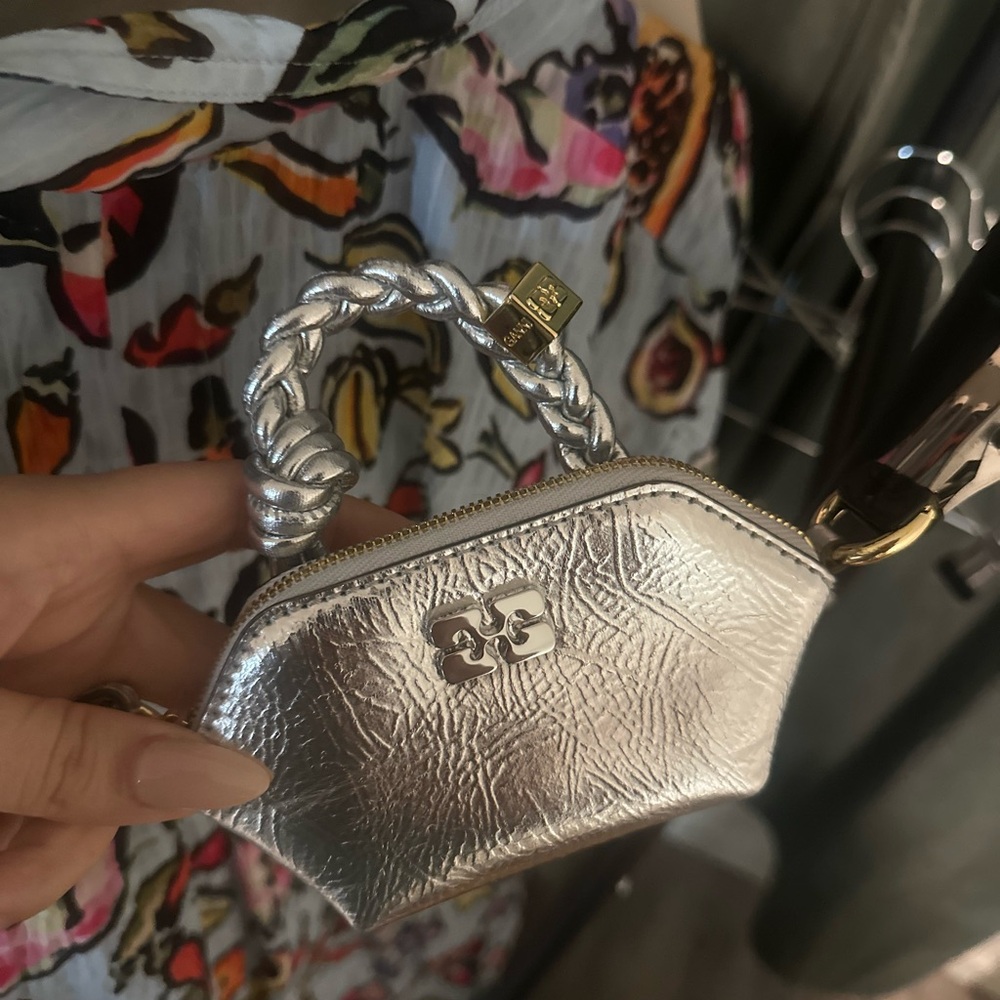 Ganni Silver Mini Bag with Braided Handle